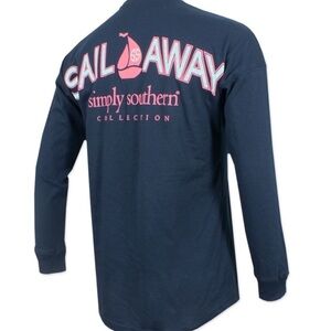 Simply Southern Collection Sail Away Navy Blue Oversized Long Sleeve Shirt Sz S